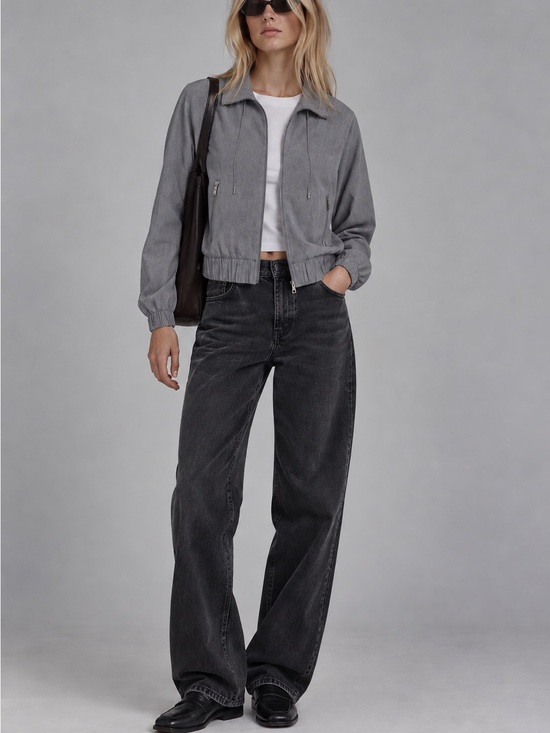 Calvin Klein Jackets & Blazers - Calvin Klein Zip Front Jacket Women S/M Gray Ruffle Hem Lightweight NWOT